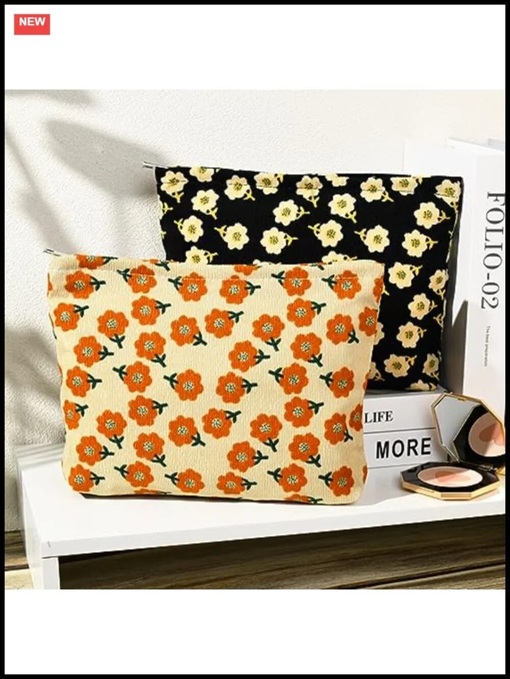 Corduroy Makeup Bag Set Large Capacity Canvas Travel Toiletry Organizer Zipper